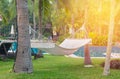 hammocks in Luxury swimming pool for relaxation Royalty Free Stock Photo