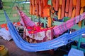 Hammocks on passengers deck on cattle pontoon boat on Rio Paraguay river, Corumba, Pantanal, Mato Grosso, Brazil Royalty Free Stock Photo