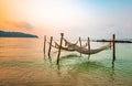 Hammocks spread out for tourists to lie down in the sea in front of Ao Phrao Beach, Koh Kood Royalty Free Stock Photo