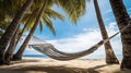 Hammocks strung between palm trees offer oceanfront relaxation.AI Generated