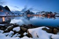 Hamnoy blue hour , Lofoten Archipelago in Norway in the winter time Royalty Free Stock Photo