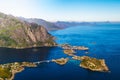 Hamnoy fishing village surrounded by high mountains and sea on Lofoten islands