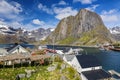 Hamnoy marina - Hamnoy Village on Lofoten Islands,  Norway. The Typical Norwegian fishing village on Reinefjord Royalty Free Stock Photo