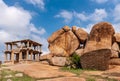 Ancient empty temple ruin and big boulders, Hampi, Karnataka, India