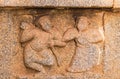 Fresco of dancing couple on temple ruin, Hampi, Karnataka, India