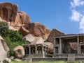 Boulders and Nandi Monolith temple, Hampi, Karnataka, India