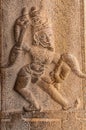 Stone mural sculpture of dancing woman at Kadelekalu Ganesha temple, Hampi, Karnataka, India