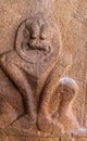 Stone mural sculpture of lion at Kadelekalu Ganesha temple, Hampi, Karnataka, India