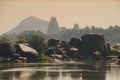 Hampi, Karnataka, India. Sunset Lights, Hindu temple Royalty Free Stock Photo