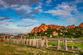 Hampi ruins with amazing blue sky flat angle shot Royalty Free Stock Photo