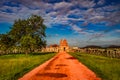 Hampi ruins with vithala temple and amazing blue sky flat angle shot Royalty Free Stock Photo