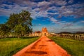 Hampi ruins with vithala temple and amazing blue sky flat angle shot