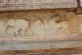 Hampi Vittala Temple Male Elephant followed by a Leopard or tiger Carving