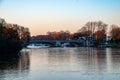 Hampton Court Bridge over the River Thames at dusk Royalty Free Stock Photo