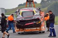 Angelo Negro`s crashed Ferrari 488 Challenge car at Ferrari Challenge Asia Pacific Series race on April 15, 2018 in Hampton Downs