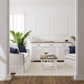 Hampton style living room interior with frame mockup