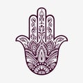 Hamsa with ethnic ornaments. Hand drawn vector illustration