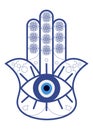 Hamsa or Fatima Hand with Evil Eye Nazar isolated. Hamsa Amulet or the Hand of Fatima vector illustration.