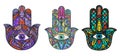 Hamsa, fatima hand illustrations set