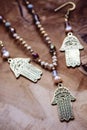 Hamsa Fatima hand metal pendant jewelry set