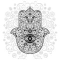 Hamsa Hand Amulet Tattoo Style Black and White Vector illustration