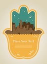 Hamsa hand with Jerusalem skyline. illustration