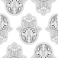 Hamsa hand seamless pattern, vector illustration. Hand drawn symbol of prayer for adult anti stress coloring book, page in Royalty Free Stock Photo