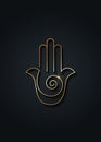 Hamsa hand Spiral icon. Gold Line Art vector Jewish religious sign. Golden luxury Hand of Fatima minimalist logo design isolated