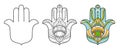 Hamsa icon set. Vector illustration is isolated on a white background. Esoteric protective amulet hand of Fatima