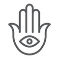 Hamsa line icon, luck and talisman, hand sign, vector graphics, a linear pattern on a white background.