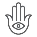 Hamsa line icon, luck and talisman, hand sign, vector graphics, a linear pattern on a white background.