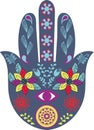 Hamsa nand talisman. Hand of Fatima in vector. Colorful image