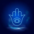 Hamsa symbol neon icon. Blue neon vector icon. Smoke effect blue background Royalty Free Stock Photo