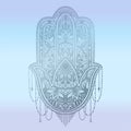 Hamsa talisman religion Asian. Gradient pastel color graphic. Symbol of protection and talisman against the evil eye.Tattoo motif