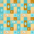 Hamsa, ?vil ?ye, stars and dots seamless in turquoise and gold on plaid background Royalty Free Stock Photo