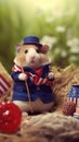 Hamster with American flag dressed up. Created using ai generative.