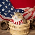 Hamster with American flag dressed up. Created using ai generative.