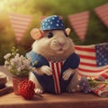 Hamster with American flag dressed up. Created using ai generative.