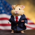 Hamster with American flag dressed up. Created using ai generative.