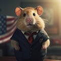 Hamster with American flag dressed up. Created using ai generative.