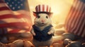 Hamster with American flag dressed up. Created using ai generative.