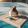 A hamster as a lifeguard, watching over a pool with a whistle in hand1