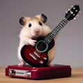 A hamster as a rock and roll musician, strumming a tiny electric guitar4 Royalty Free Stock Photo