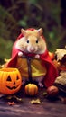 Hamster celebrating Halloween in cute scene. Created using ai generative.