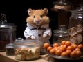 Hamster chef bakes cookies in mini oven