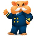 Hamster in the costume of the captain of the ship isolated on white background. Vector cartoon close-up illustration. Royalty Free Stock Photo