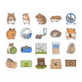 hamster cute animal pet icons set vector