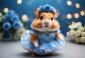 Hamster dancing in tutu skirt. Generative AI