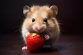 Hamster delighting in strawberry snack