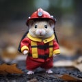 Hamster dressed as little firefighter, isolated, alone in image. Created using ai generative. Royalty Free Stock Photo